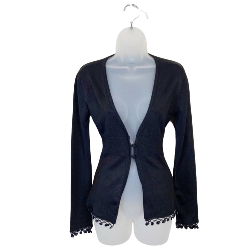 Tara Jarmon Cardigan Size M Retro Pull Stellah Sequin Hem y2k Chic Goth Witchy